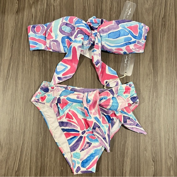 Watercolors Kenny flowers waikiki BANDEAU TOP & HIGH WAIST TIE BOTTOM - Picture 1 of 10